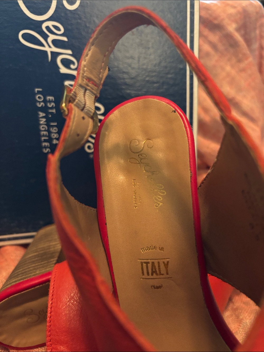 Seychelles Red-Orange Cross Strap Block Heel Sandals - Picture 4 of 5